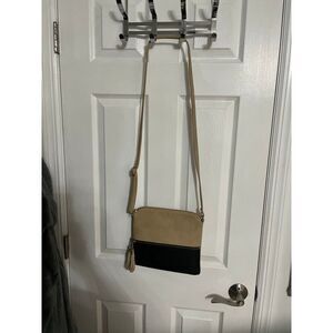 camel beige & black‎ cross body bag